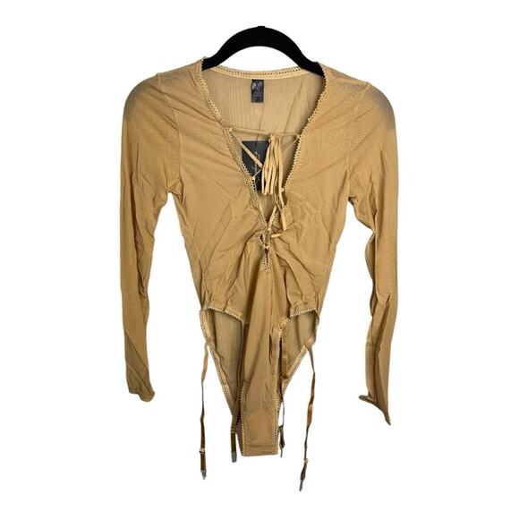Frederick's of Hollywood Lola Lee Mesh Long Sleeve Sheer Teddy Latte M NWT‎ - Picture 4 of 10